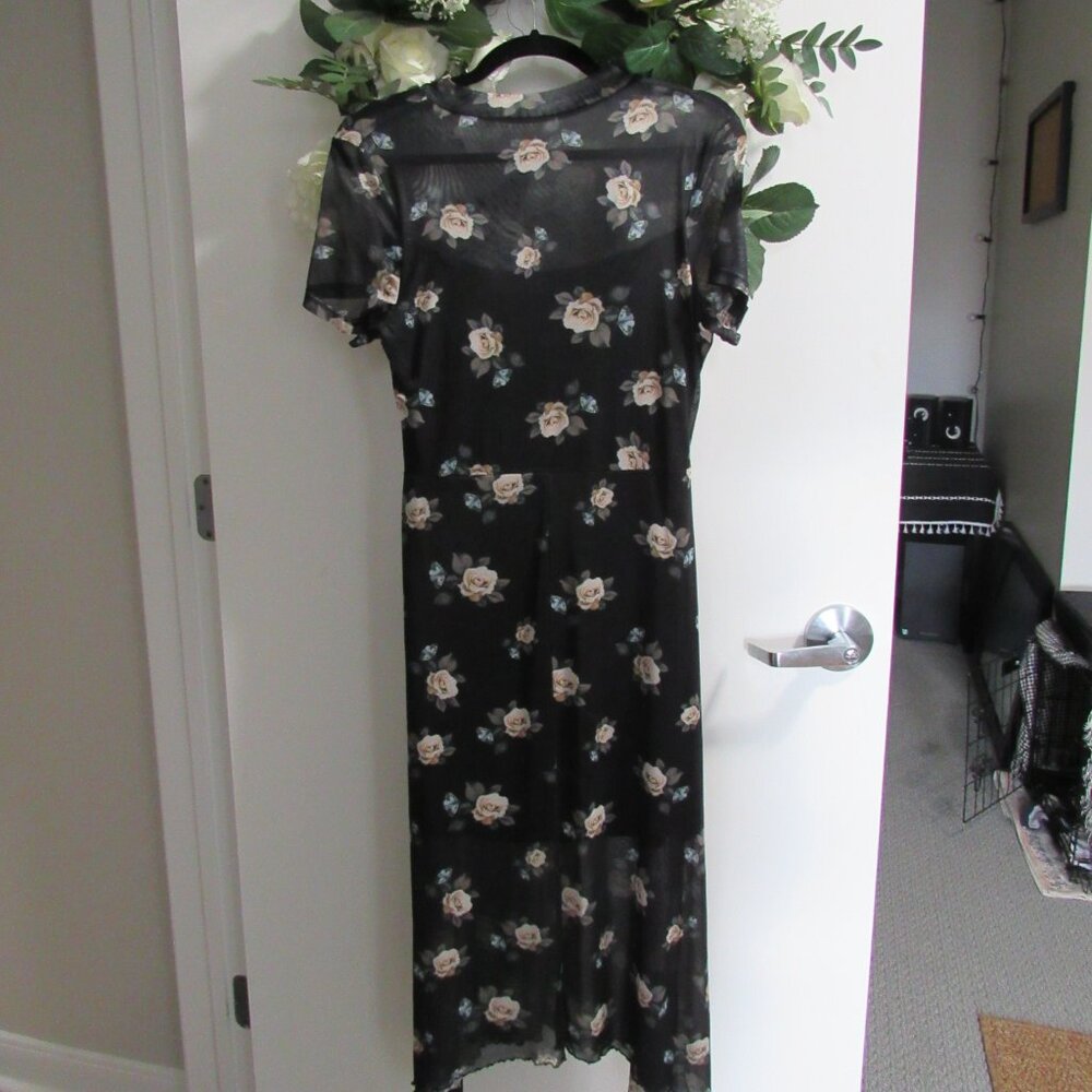 Midi Floral Mesh Short Sleeve Mesh Dress